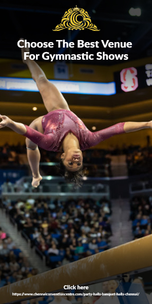 Beautiful Young Fit Gymnast Woman In Pink Sportswear Performing In a Grand Exhibition Venue.